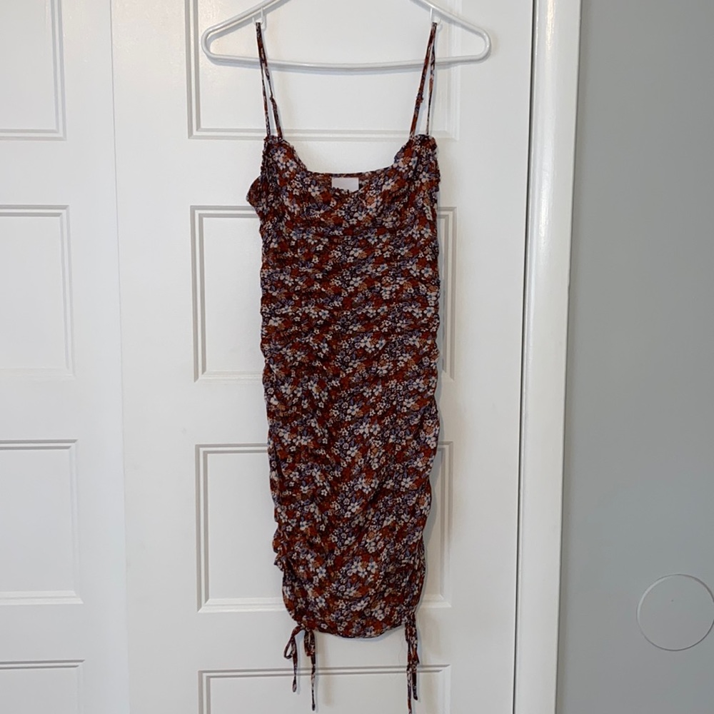 Skylar + Madison Brown Floral Ruched Dress